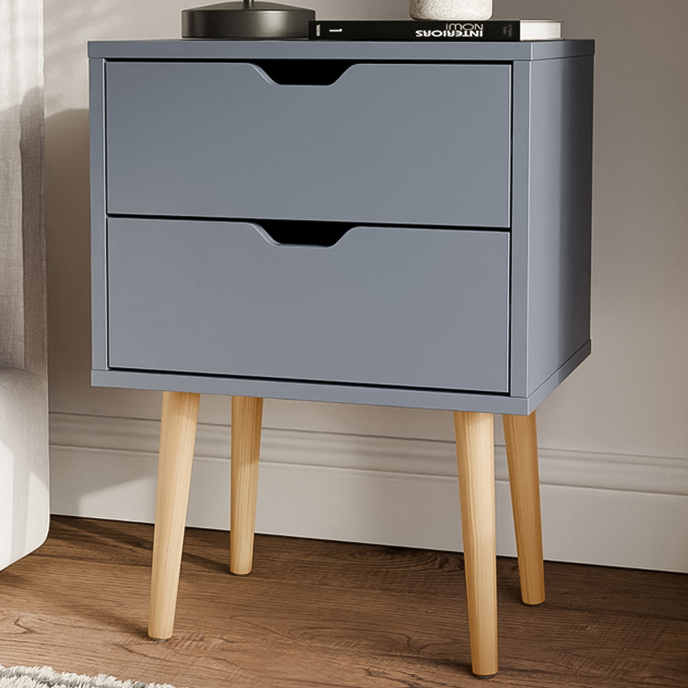 GFW Nyborg 2 Drawer Dark Grey Bedside Table Image 1