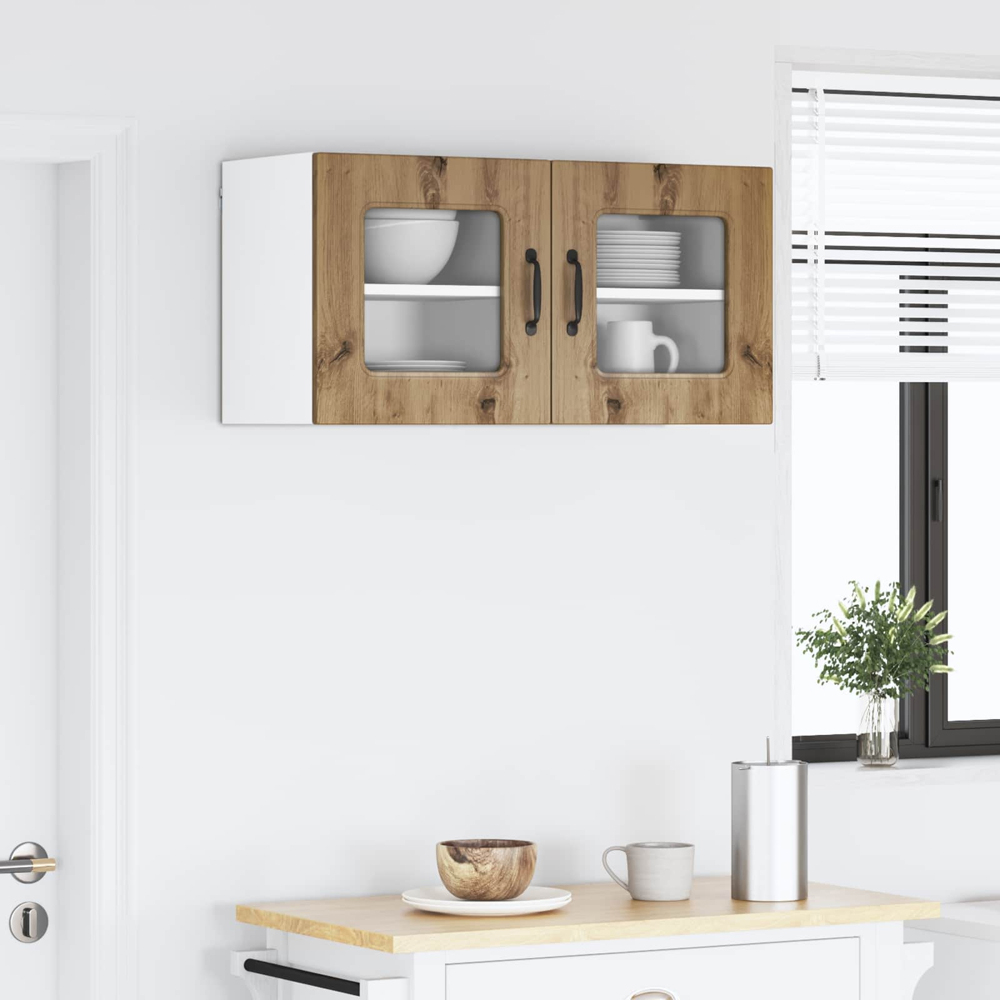 vidaXL Kalmar Single Glass Door Artisan Oak Wall Mounted Kitchen Cabinet Set of 2 Image 9