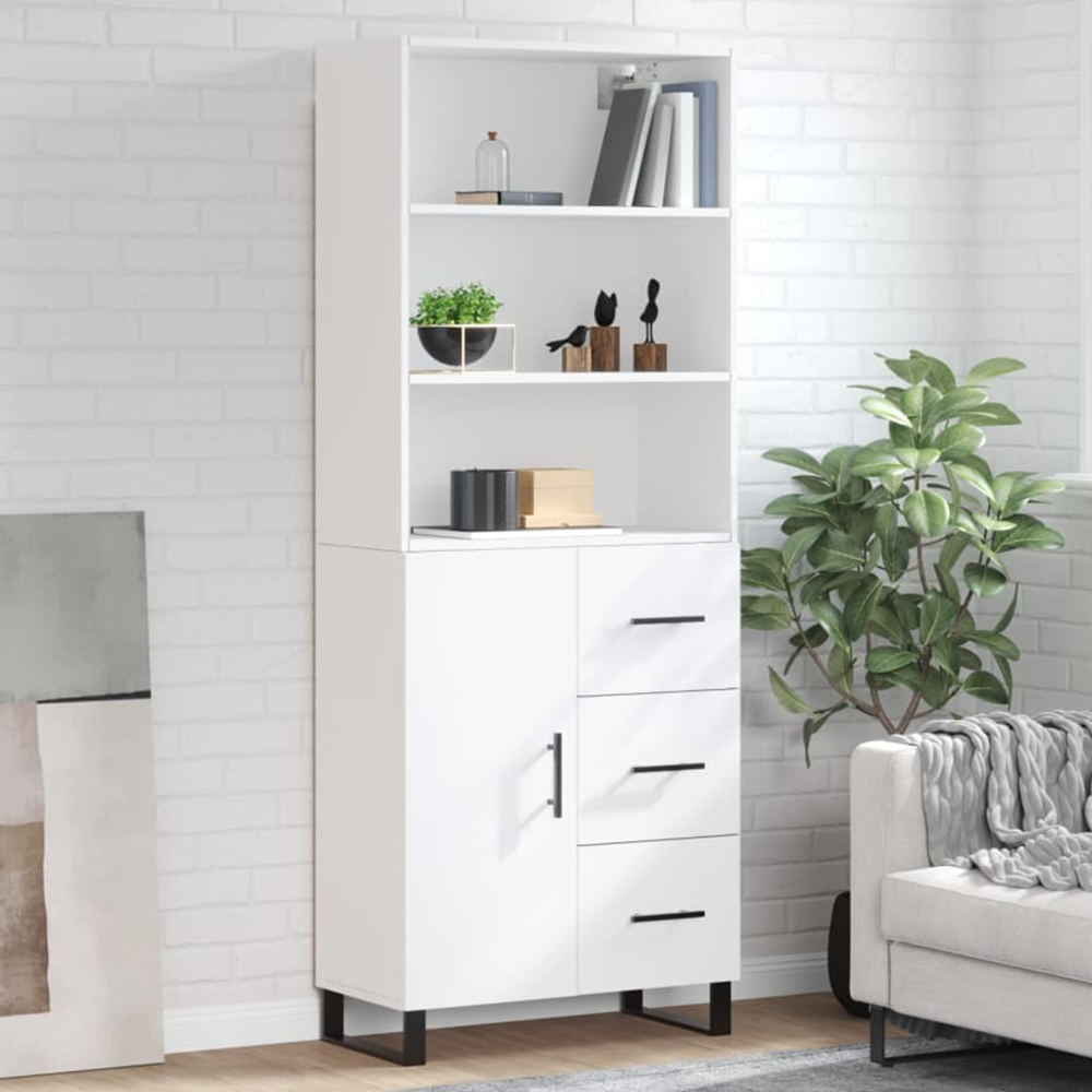 vidaXL Single Door 3 Drawer 3 Shelf White Highboard Image 1