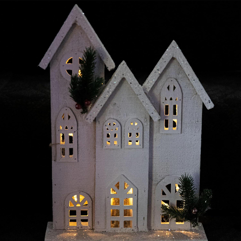 Shatchi White Snow Covered Wooden House LED Christmas Decoration Image 3