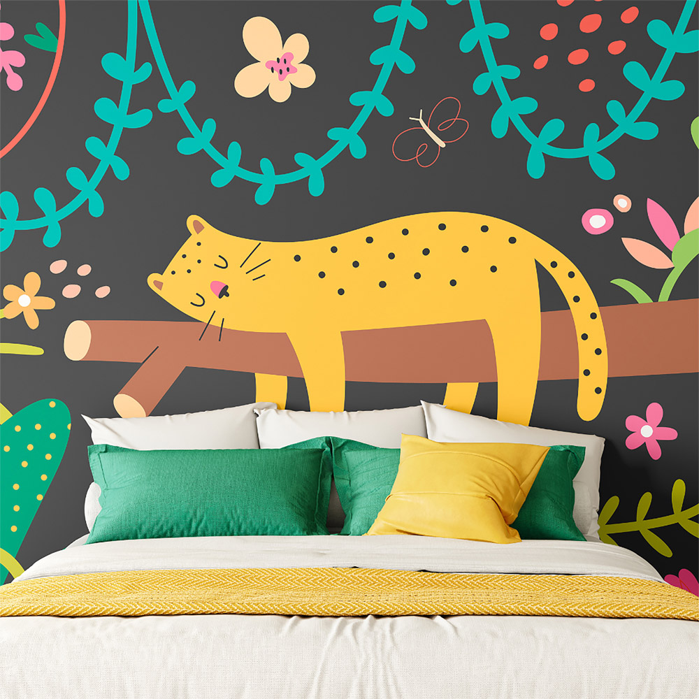 Origin Murals Sleeping Jungle Leopard Black Wall Mural Image 1