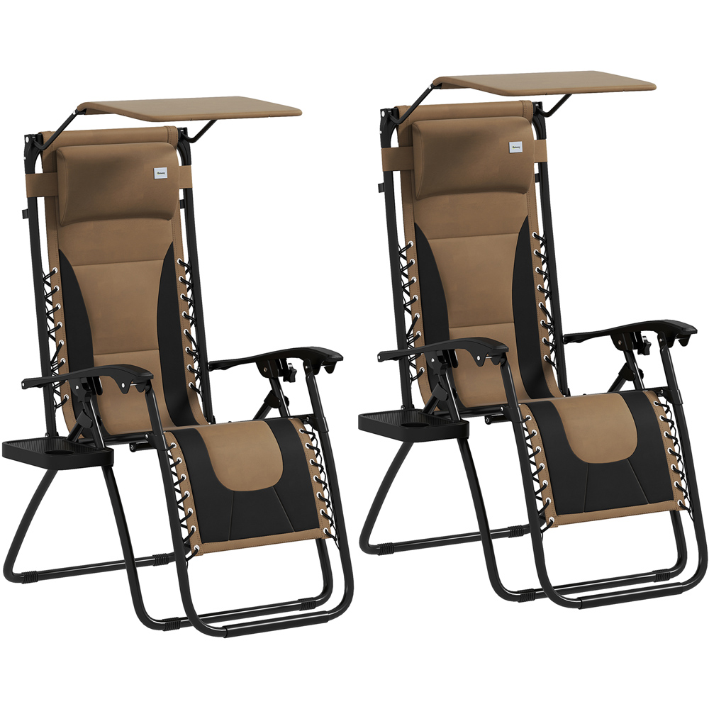 Outsunny Brown Zero Gravity Folding Reclining Chair Set of 2 Image 2