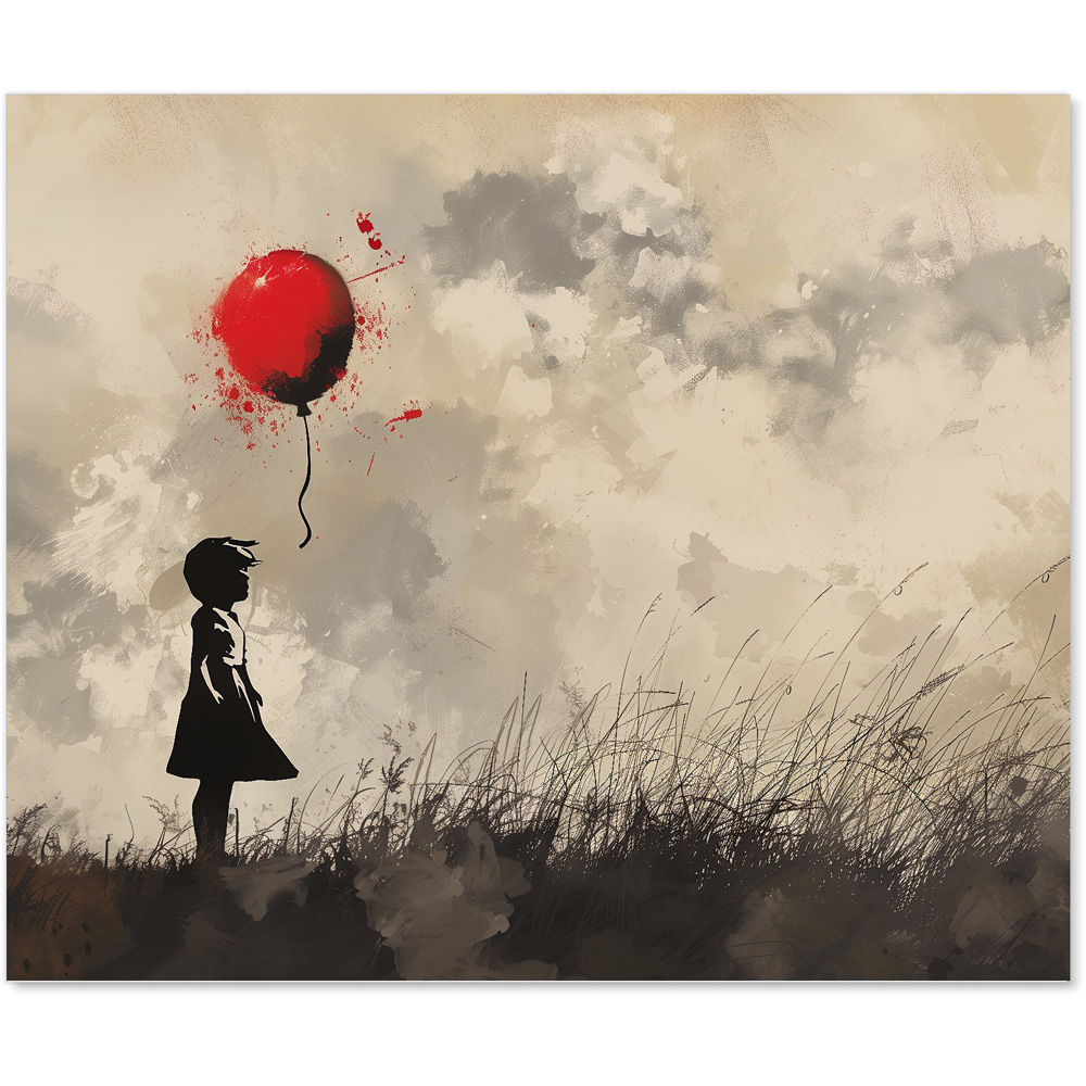 Warren Reed Designer Dreamy Banksy Inspired Girl With Red Balloon Glass Kitchen Splashback 75 x 90cm Image 2
