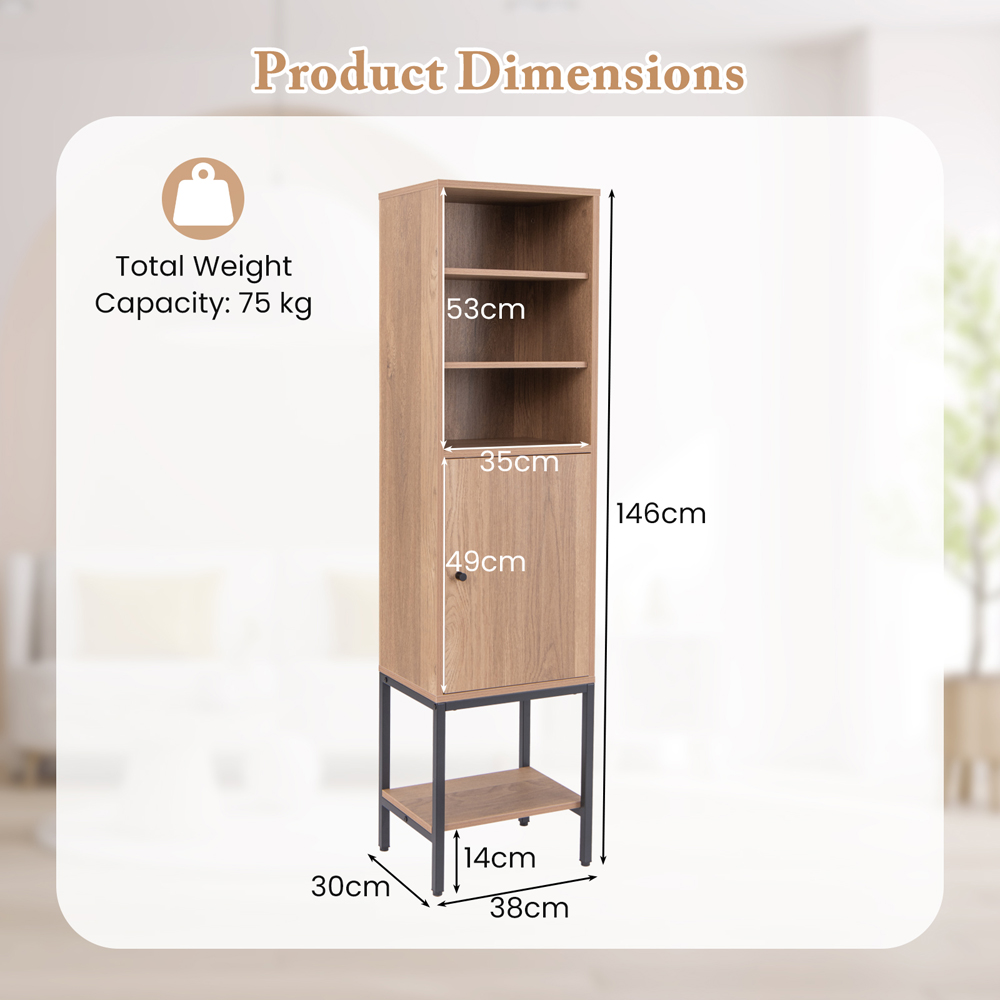 Costway Single Door 4 Shelf Natural Tall Storage Cabinet Image 9
