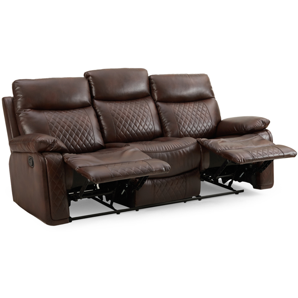 Home Detail Carson 3 Seater Brown Faux Leather Manual Recliner Sofa Image 5