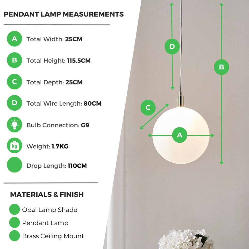 Furniturebox Alicia Frosted Glass Globe Brass Pendant Light Image 8