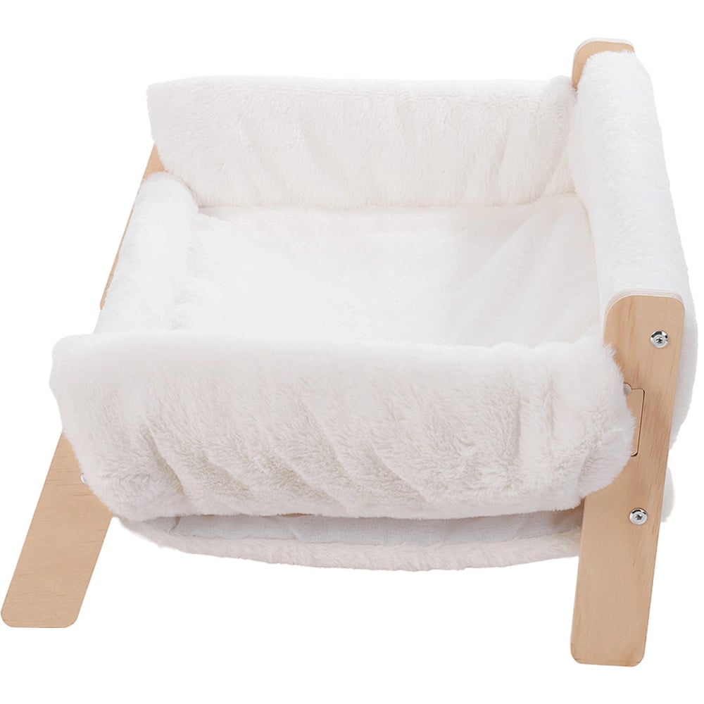 H&O Direct Long Plush White Wooden Pet Sofa Image 3