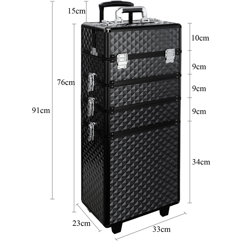 Living and Home 4 in 1 Professional Black Rolling Cosmetic Trolley Case Image 7