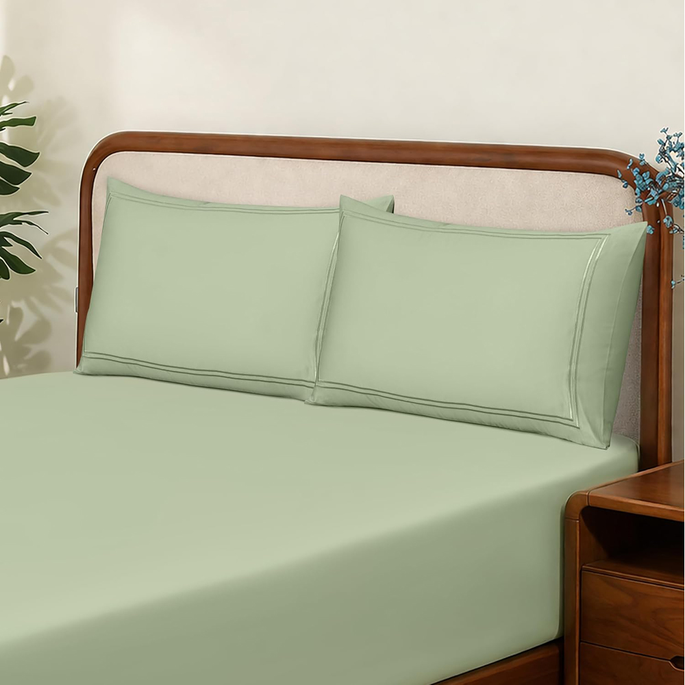 MHG Living Double Green 300 Thread Count Fitted Sheet Set Image 2