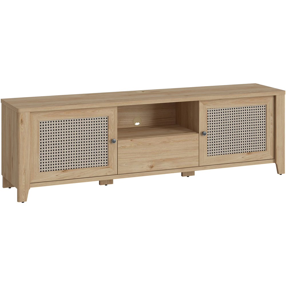 Florence Cestino 2 Door Single Drawer Oak and Rattan Effect TV Unit Image 2