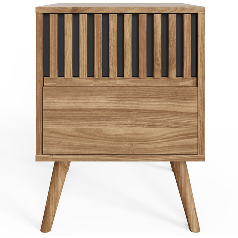 GFW Rowan 2 Drawer Oak Slatted Bedside Table Image 4