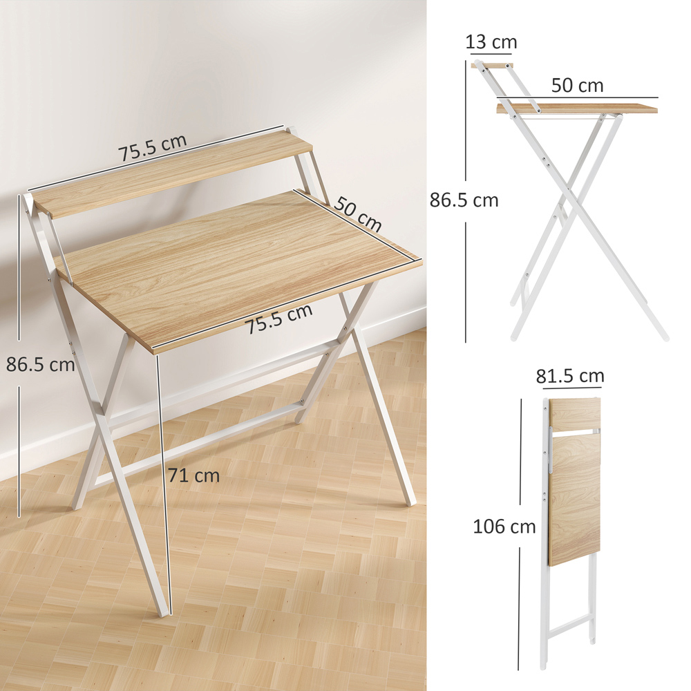 HOMCOM 2 Shelf Foldable Computer Desk Natural Image 9