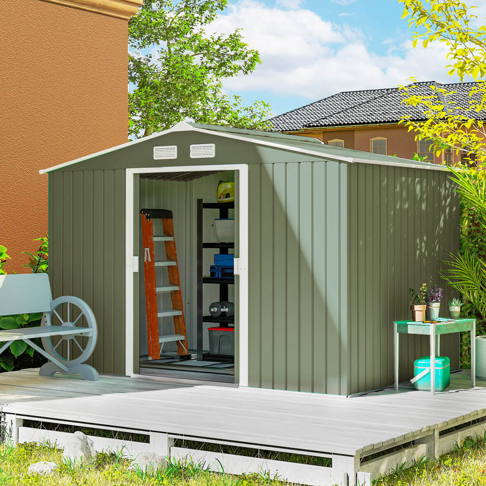 Outsunny 9 x 6ft Light Green Metal Apex Garden Shed Image 2