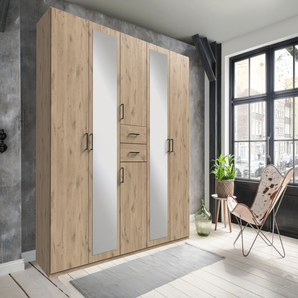 TJ'S Dillingen 6 Door Viking Oak Wardrobe with Mirror Image 4