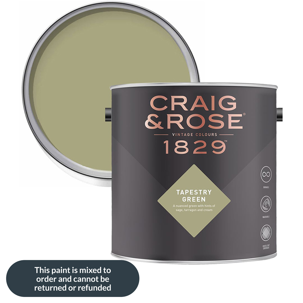 Craig & Rose Kitchen and Bathroom Tapestry Green Eggshell Paint 750ml Image 1