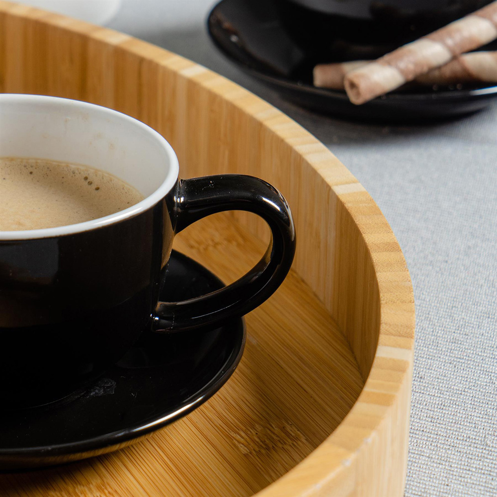 Argon Tableware 12 Piece Black Coloured Cappuccino Cup and Saucer Set 250ml Image 3