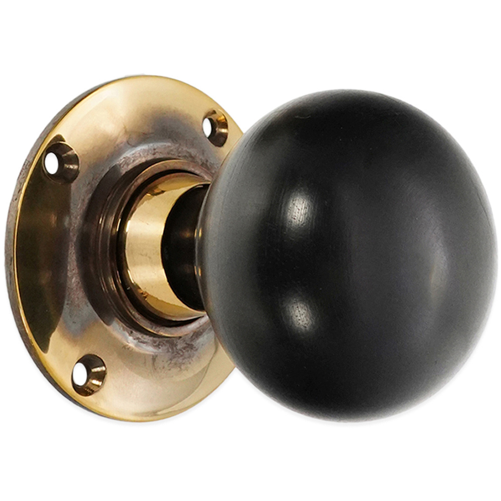 Spira Brass Aged Brass Ebony Bun Rim and Mortice Door Knob 2 Pack Image 3