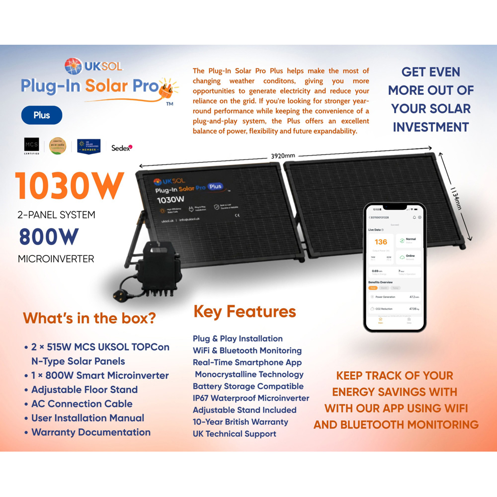 UKSOL Plug-In Solar Pro Plus 2 Panel Hybrid Mount Kit 1030W Image 7