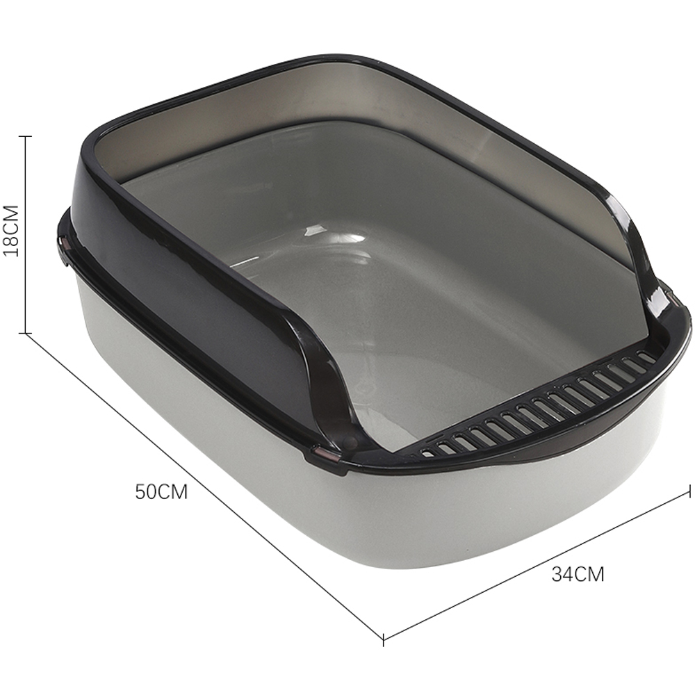 H&O Direct Extra Large High Sides Grey Cat Litter Box with Scoop Image 6