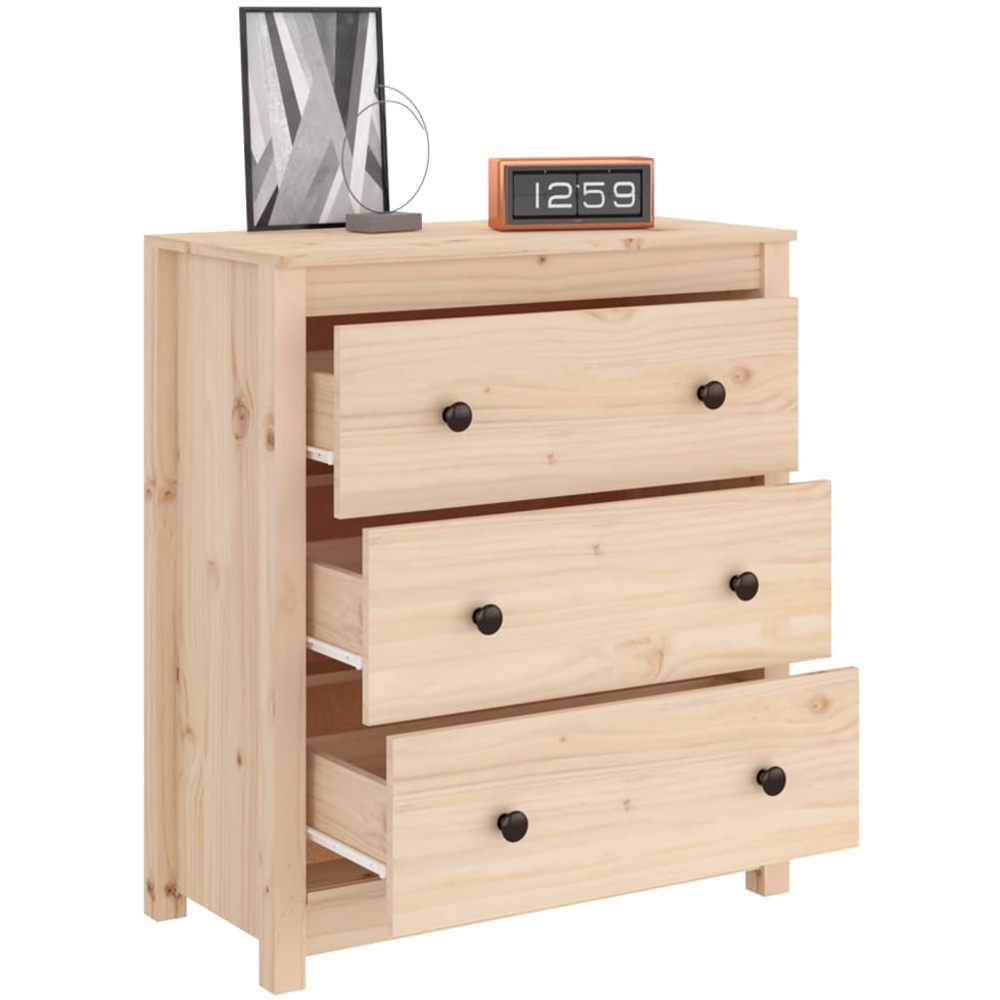 vidaXL 3 Drawer Natural Solid Wood Pine Sideboard Image 4