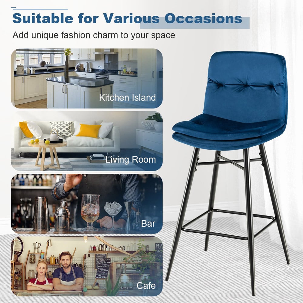 Costway Blue Tufted Back Bar Stool Set of 2 Image 5