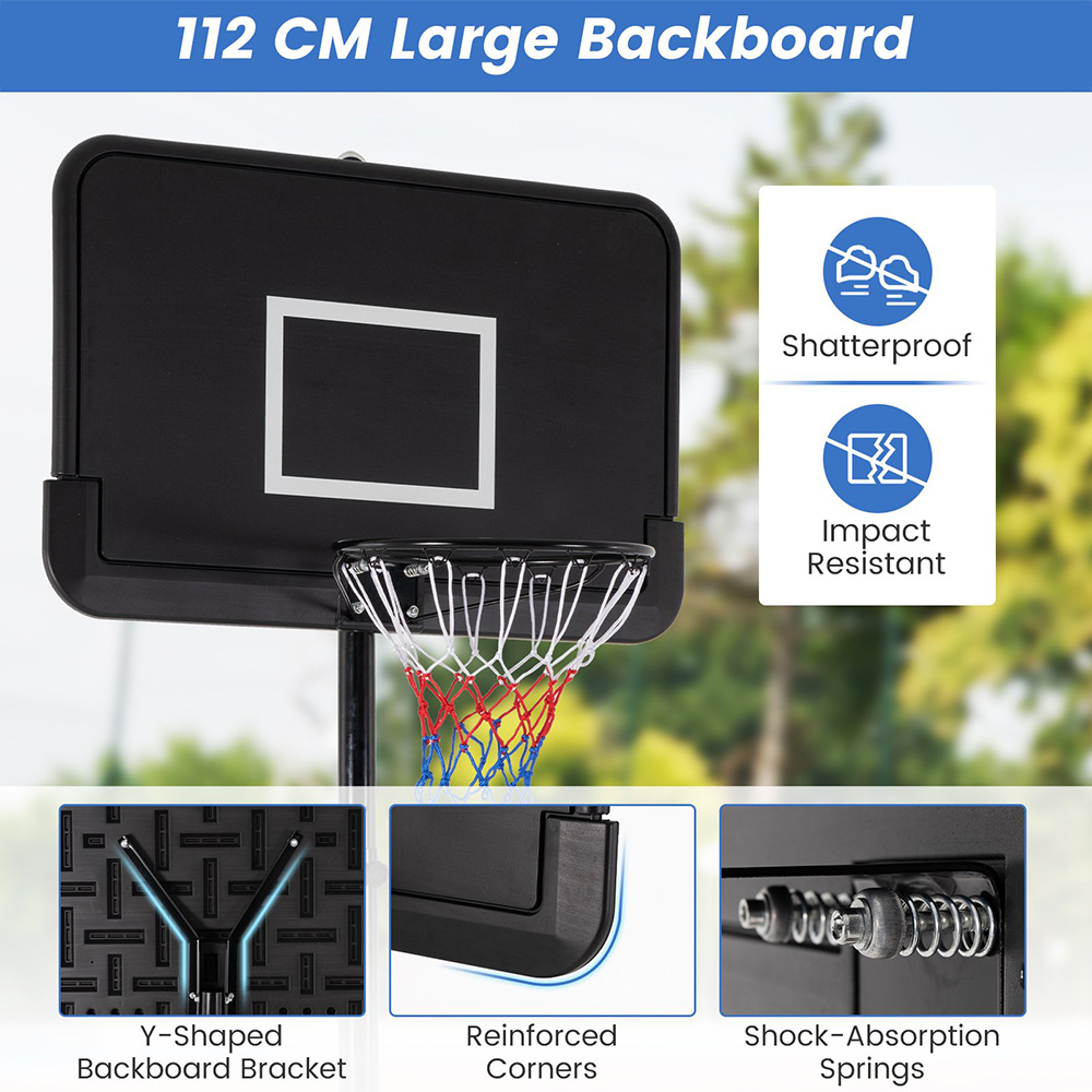Costway Height Adjustable Basketball Hoop with Shatterproof Backboard Image 6