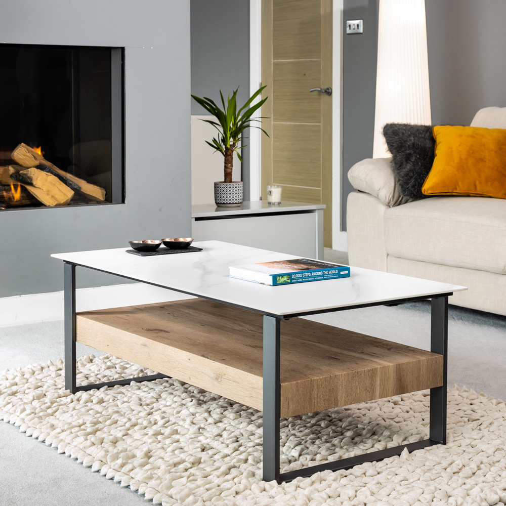 Artemis Home Ascent Single Shelf Light Grey Stone Rectangular Coffee Table Image 3