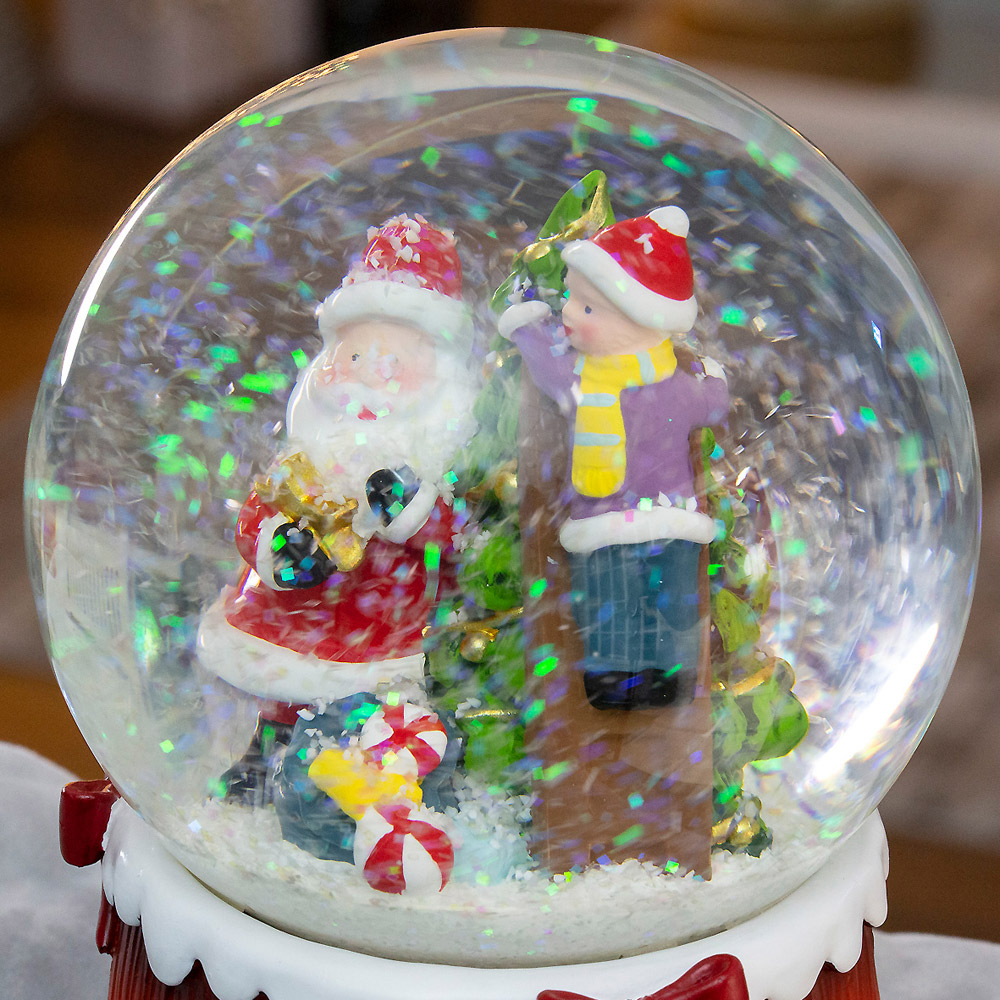 The Christmas Workshop Wind Up Musical Santa Snow Globe Decoration Image 4