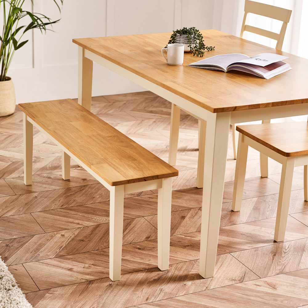 Furniturebox Terfyn 2 Seater Solid Wood Cream and Oak Dining Bench Image 5