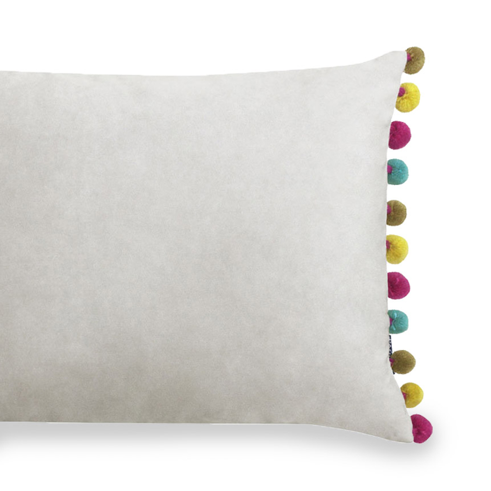 Paoletti Fiesta Dove Multicolour Pom Pom Velvet Cushion Image 3