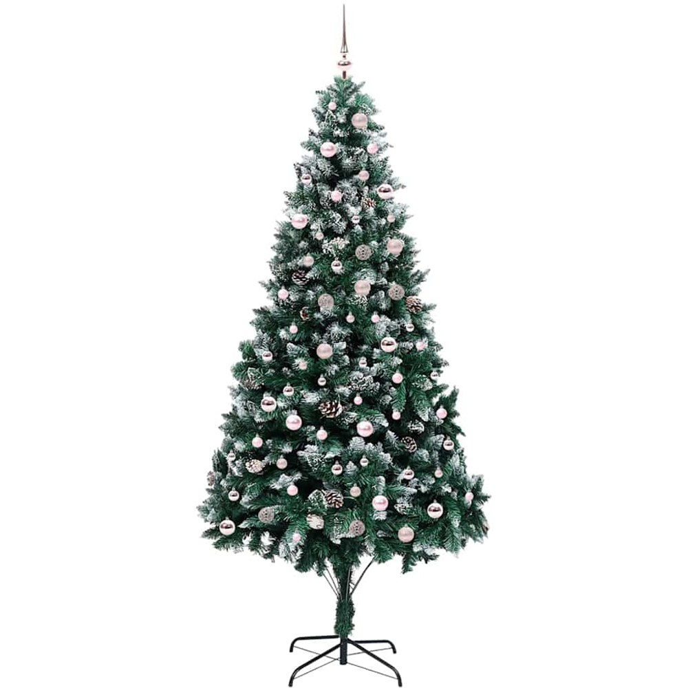 vidaXL Pre-Lit Pink Baubles Green Artificial Christmas Tree 8ft Image 4