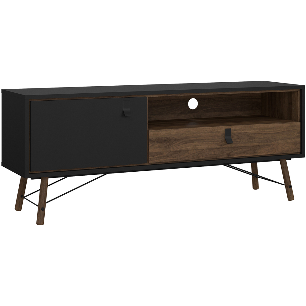 Florence Ry Single Door Single Drawer Single Shelf Matt Black and Walnut TV Unit Image 2