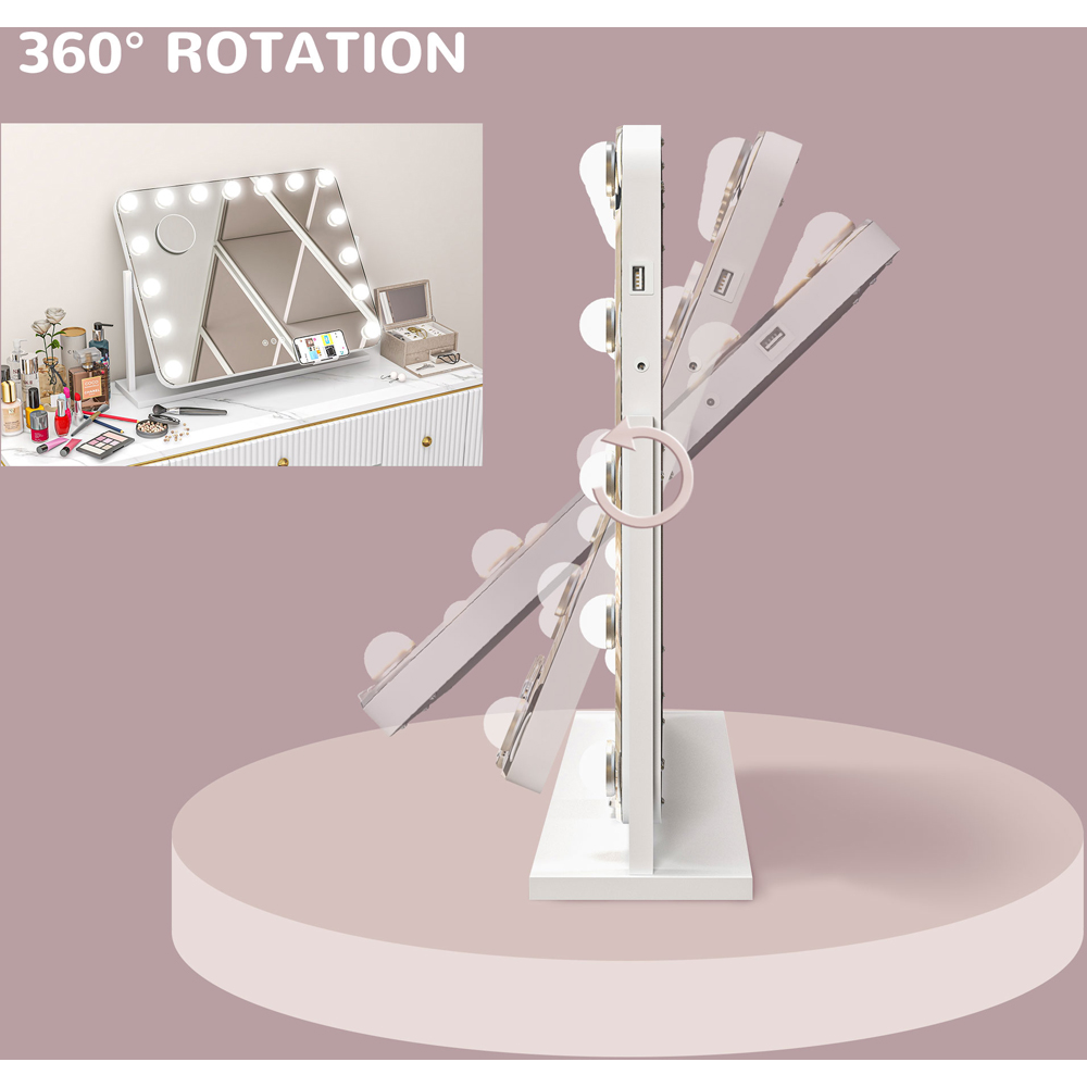 Portland Hollywood Dimmable LED Lighted Vanity Mirror with USB Port Image 3