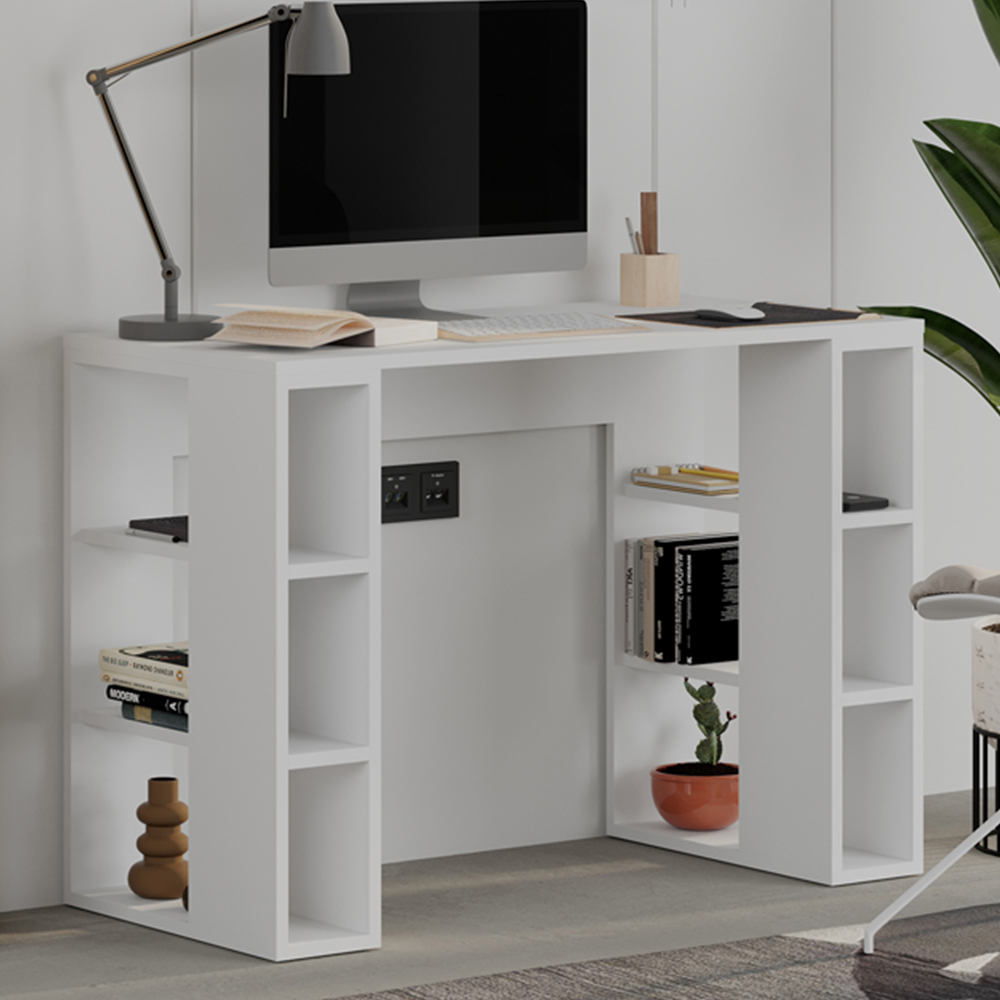 Decortie Colmar 6 Shelf Computer Desk White Image 1