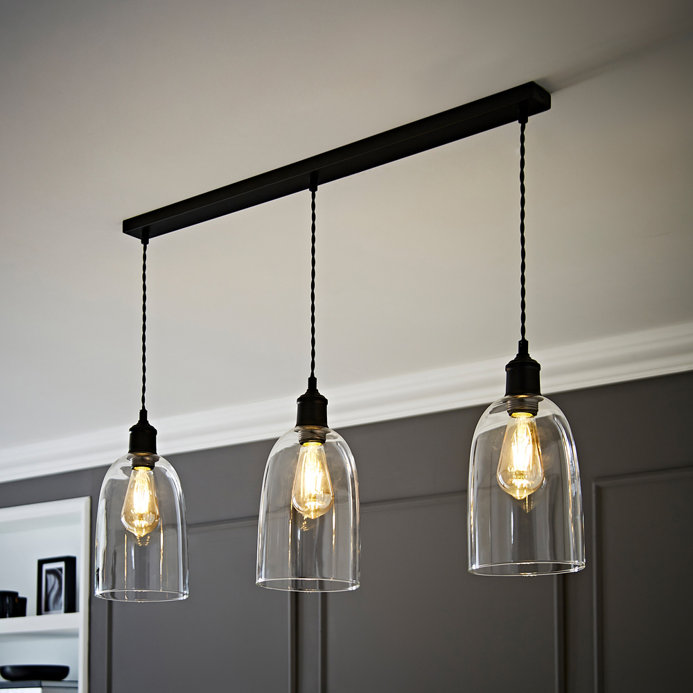 ValueLights Kira Glass Dome 3 Drop Bar Matte Black Diner LED Ceiling Pendant Light Image 2