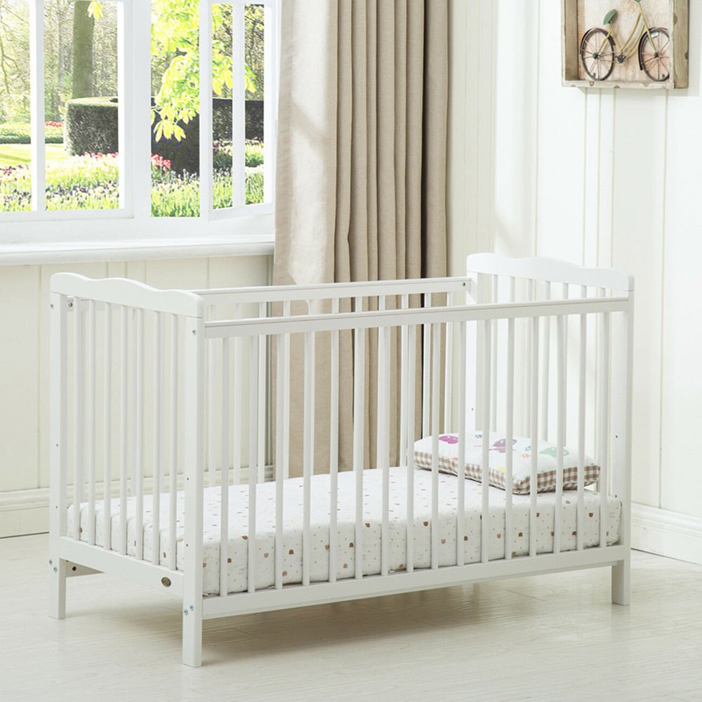 wilko Brooklyn Single Drawer White Height Adjustable Wooden Baby Cot Crib Image 5
