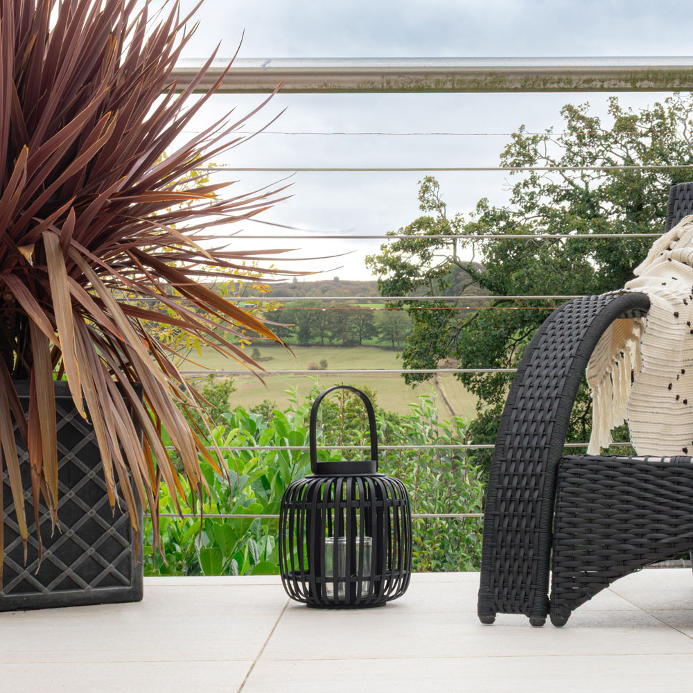 JVL Luna Black Natural Bamboo Lantern with Handle Image 7
