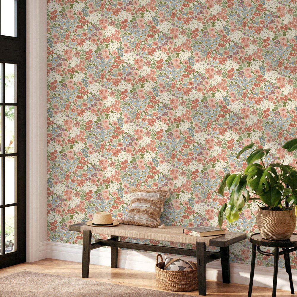 Grandeco Ditsy Flowers Russet and Pink Wallpaper Image 2