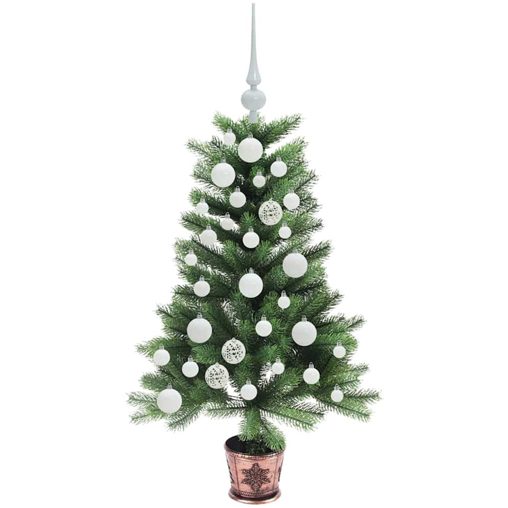 vidaXL Pre-Lit White Baubles Green Artificial Christmas Tree 3ft Image 4