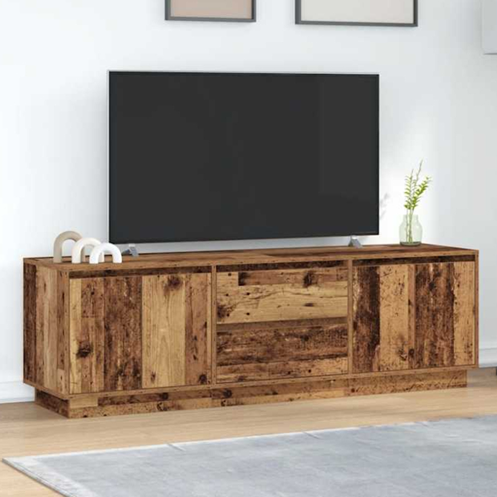 vidaXL 4 Door 2 Drawer Old Wood TV Cabinet with LED Lights Image 1