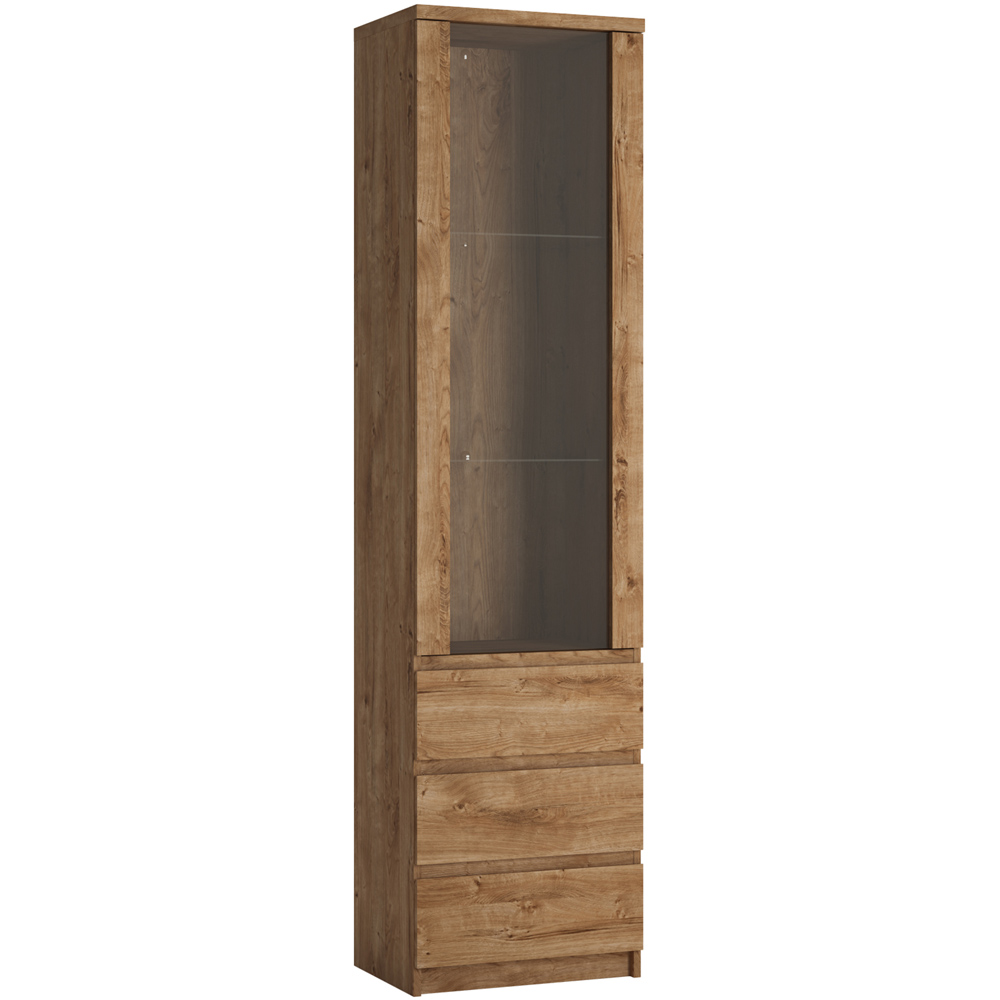 Florence Fribo Single Door 3 Drawer Golden Ribbeck Oak Tall Narrow Display Cabinet Image 2