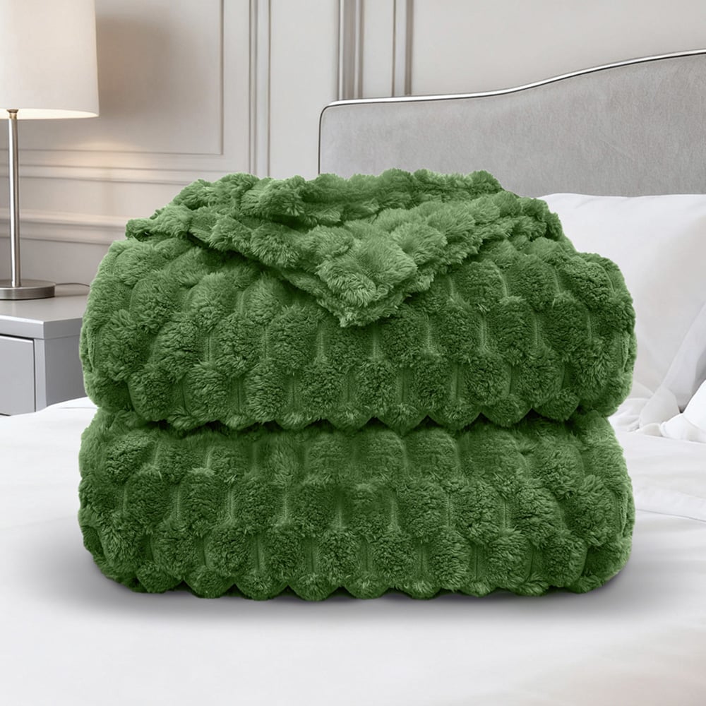 Velosso Olive Chunky Popcorn Throw 200 x 240cm Image 3
