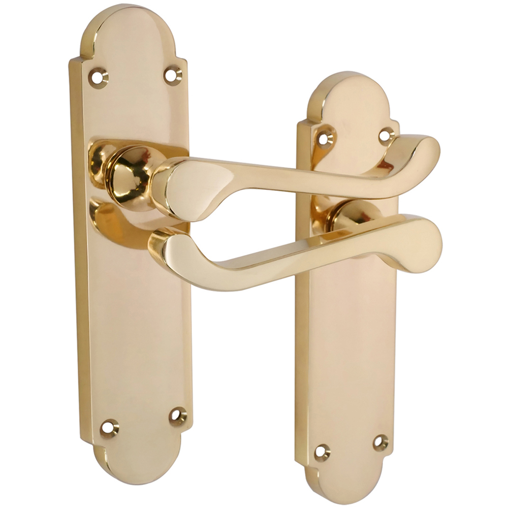 Spira Brass Oakley Polished Brass Lever on Backplate Door Handle with Latch 2 Pack Image 1
