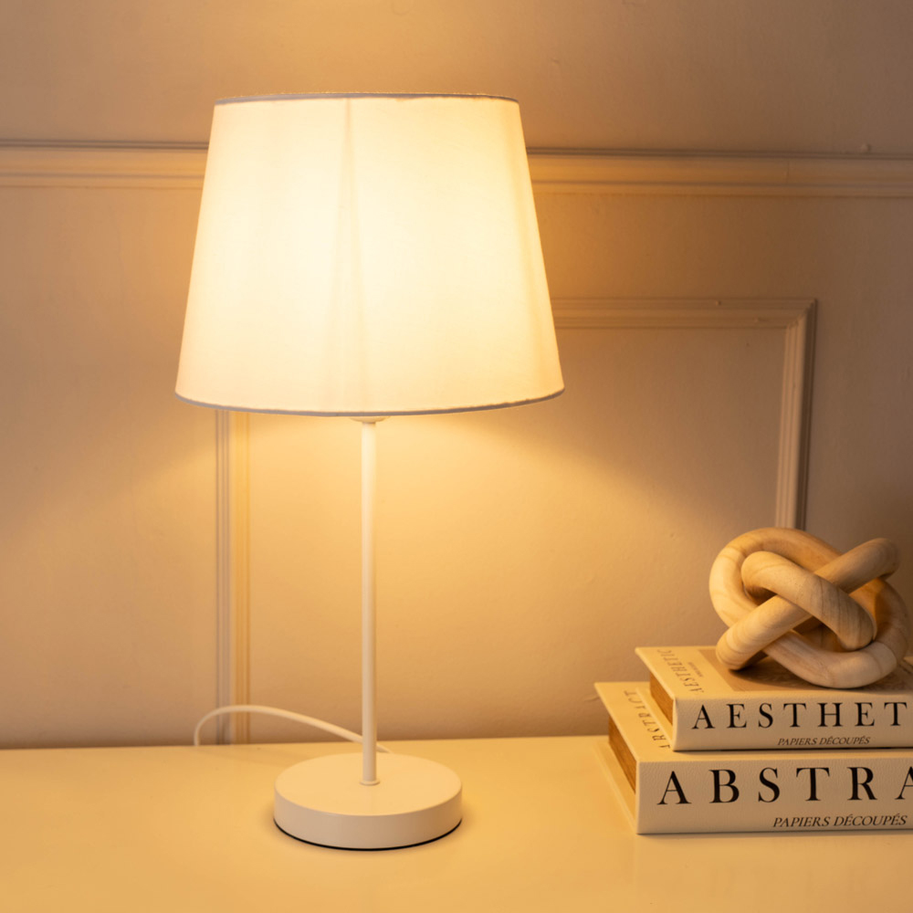 ValueLights Charlie White Tapered Shade White Single Stem LED Table Lamp Image 2