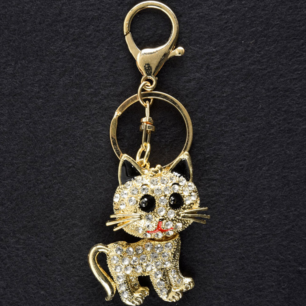 Silver Jewelled Cat Key Charm Image 2