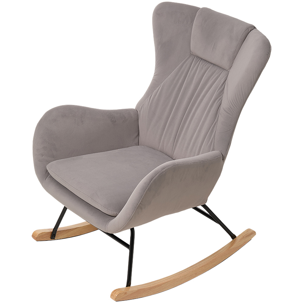 Living and Home Grey Velvet Upholstered Rocking Chair Image 2