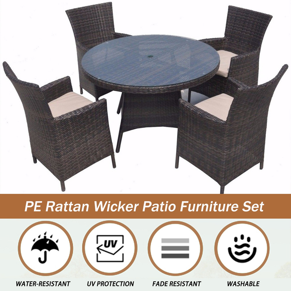 Furniture One 4 Seater Brown Rattan Garden Dining Set with Cushion Image 6