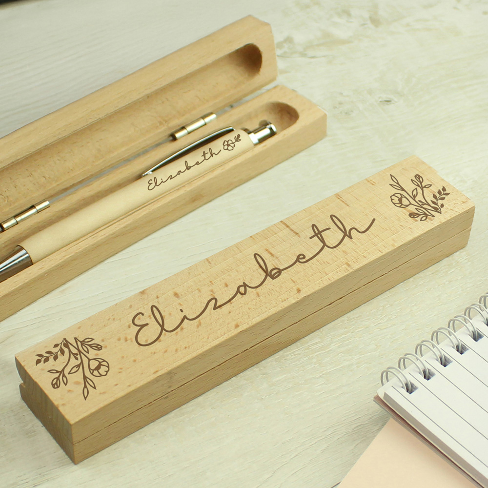 Personalised Memento Wooden Floral Personalised Pen and Box Image 4