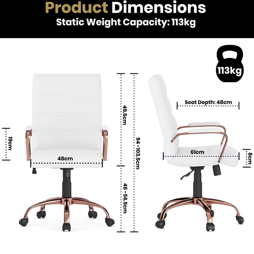 FWStyle White and Rose Gold Designer Office Chair Image 6