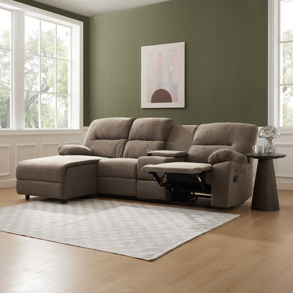 Home Detail Jacob 3 Seater Brown Right Hand Chaise Manual Recliner Sofa Image 8